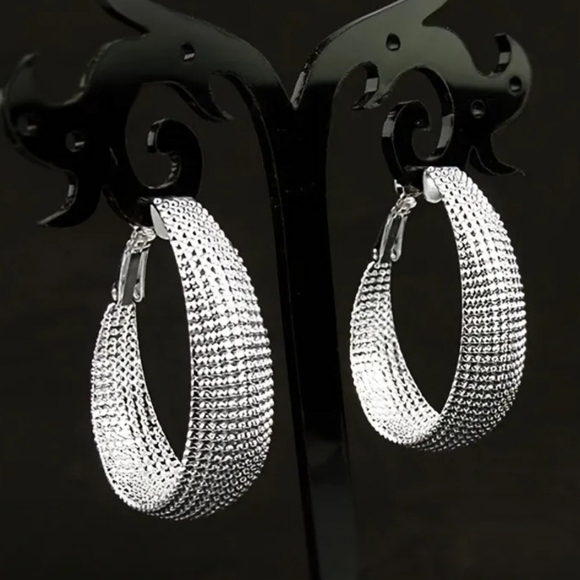 🎀925 Textured Hoop Earrings - Picture 3 of 7